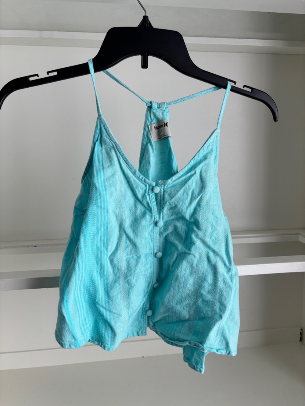Hurley Aqua Button-Front Spaghetti Strap Tank Top